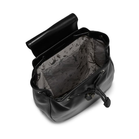 NEW Longchamp Leather Black Cavalcade Flap Backpack